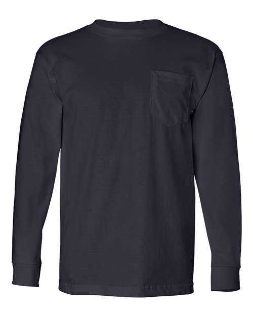 Bayside BA8100 Adult 6.1 oz., 100% Cotton Long Sleeve Pocket T-Shirt #color_NAVY