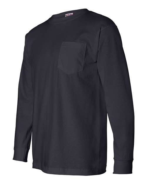Bayside BA8100 Adult 6.1 oz., 100% Cotton Long Sleeve Pocket T-Shirt #color_NAVY