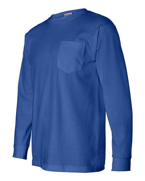 Bayside BA8100 Adult 6.1 oz., 100% Cotton Long Sleeve Pocket T-Shirt #color_ROYAL BLUE