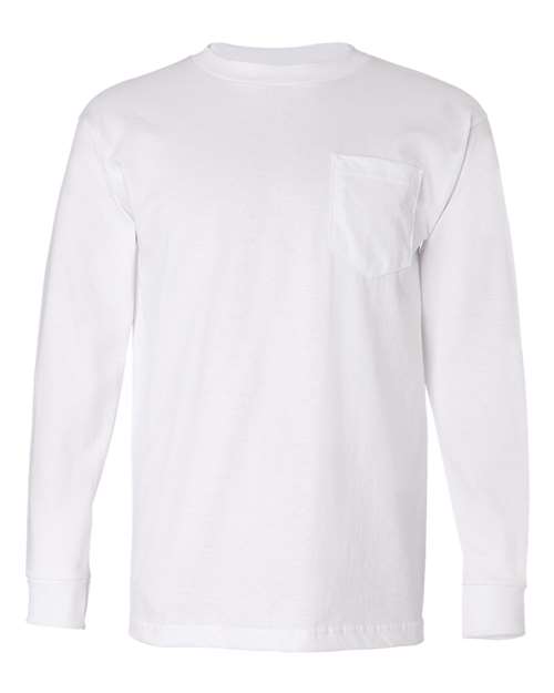 Bayside BA8100 Adult 6.1 oz., 100% Cotton Long Sleeve Pocket T-Shirt #color_WHITE