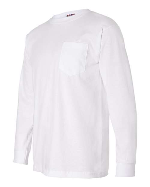 Bayside BA8100 Adult 6.1 oz., 100% Cotton Long Sleeve Pocket T-Shirt #color_WHITE