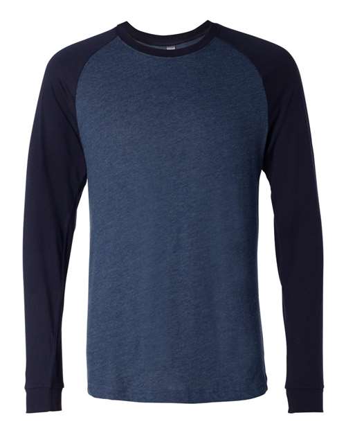 Bella + Canvas 3000C Men's Jersey Long-Sleeve Baseball T-Shirt #color_HTHR NVY/ MDNITE