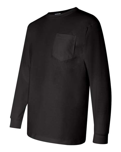 Bayside BA3055 Unisex Union-Made Long-Sleeve Pocket Crew T-Shirt #color_BLACK