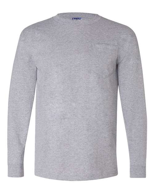 Bayside BA3055 Unisex Union-Made Long-Sleeve Pocket Crew T-Shirt #color_DARK ASH