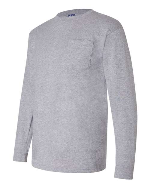 Bayside BA3055 Unisex Union-Made Long-Sleeve Pocket Crew T-Shirt #color_DARK ASH
