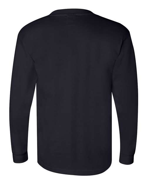 Bayside BA3055 Unisex Union-Made Long-Sleeve Pocket Crew T-Shirt #color_NAVY