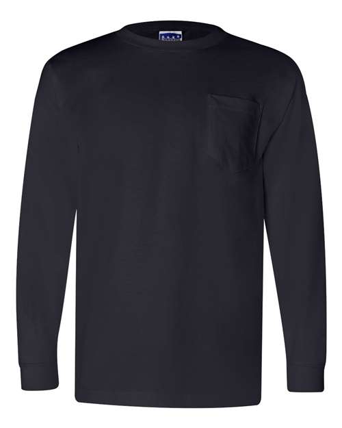 Bayside BA3055 Unisex Union-Made Long-Sleeve Pocket Crew T-Shirt #color_NAVY