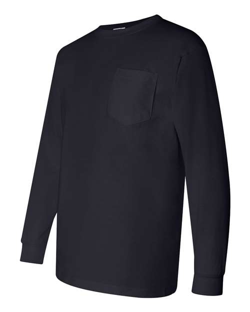 Bayside BA3055 Unisex Union-Made Long-Sleeve Pocket Crew T-Shirt #color_NAVY