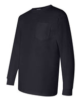 Bayside BA3055 Unisex Union-Made Long-Sleeve Pocket Crew T-Shirt #color_NAVY