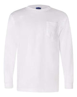 Bayside BA3055 Unisex Union-Made Long-Sleeve Pocket Crew T-Shirt #color_WHITE