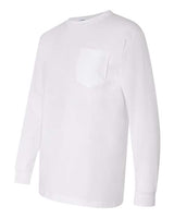 Bayside BA3055 Unisex Union-Made Long-Sleeve Pocket Crew T-Shirt #color_WHITE
