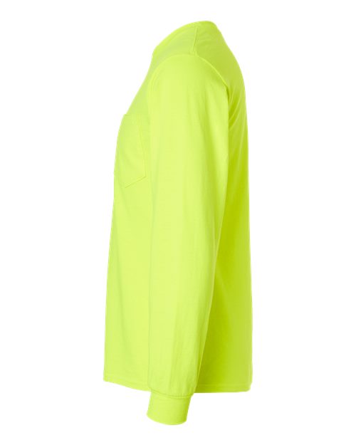 Gildan G241 Adult Ultra Cotton Long-Sleeve Pocket T-Shirt #color_SAFETY GREEN