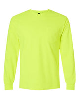 Gildan G241 Adult Ultra Cotton Long-Sleeve Pocket T-Shirt #color_SAFETY GREEN