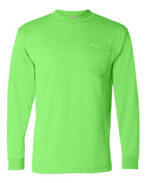 Bayside BA1730 Adult Long-Sleeve T-Shirt with Pocket #color_LIME GREEN