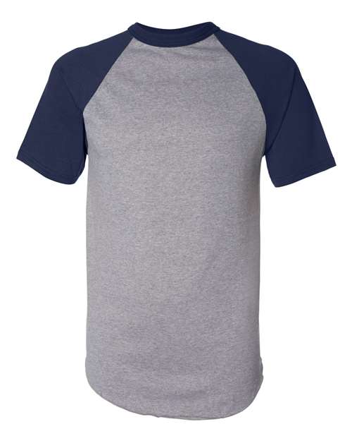 Augusta Sportswear 423 Adult Short-Sleeve Baseball Jersey #color_ATH HTHR/ NAVY