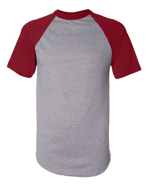 Augusta Sportswear 423 Adult Short-Sleeve Baseball Jersey #color_ATH HTHR/ RED