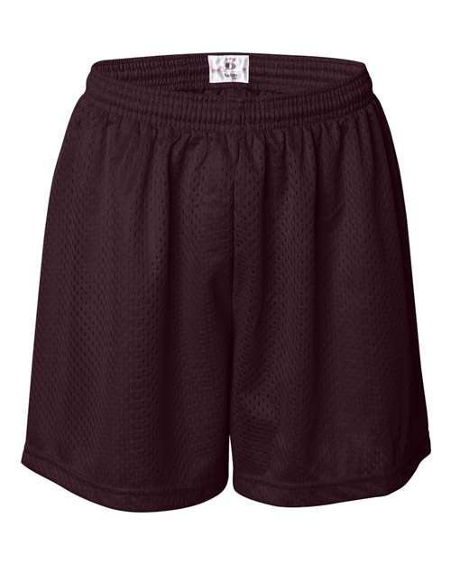 ""Badger 7216 Women's Pro Mesh 5" Shorts with Solid Liner" #color_Maroon"