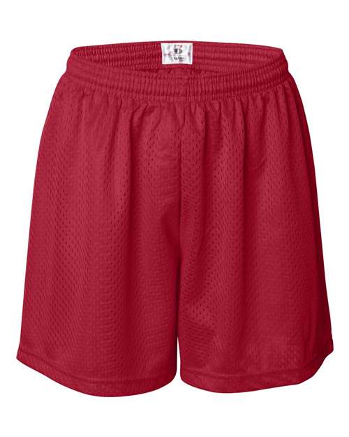 ""Badger 7216 Women's Pro Mesh 5" Shorts with Solid Liner" #color_Red"