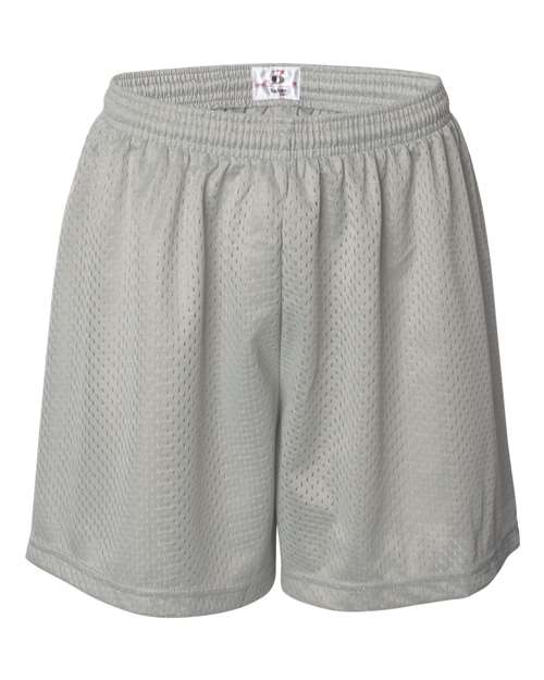 ""Badger 7216 Women's Pro Mesh 5" Shorts with Solid Liner" #color_Silver"