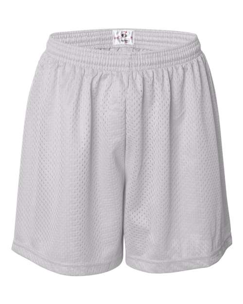 ""Badger 7216 Women's Pro Mesh 5" Shorts with Solid Liner" #color_White"