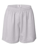 ""Badger 7216 Women's Pro Mesh 5" Shorts with Solid Liner" #color_White"