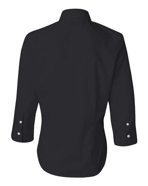 Van Heusen 13V0527 Women's Three-Quarter Sleeve Baby Twill Shirt #color_Black