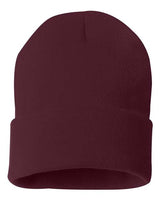 "Sportsman SP12 12" Solid Cuffed Beanie #color_Maroon"