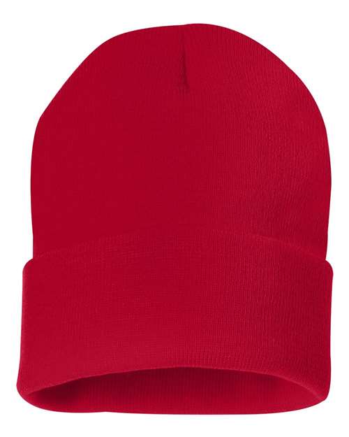 "Sportsman SP12 12" Solid Cuffed Beanie #color_Red"