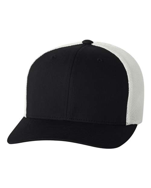 Flexfit 6511 Adult 6-Panel Trucker Hat #color_BLACK/ WHITE