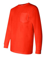 Bayside BA3055 Unisex Union-Made Long-Sleeve Pocket Crew T-Shirt #color_BRIGHT ORANGE