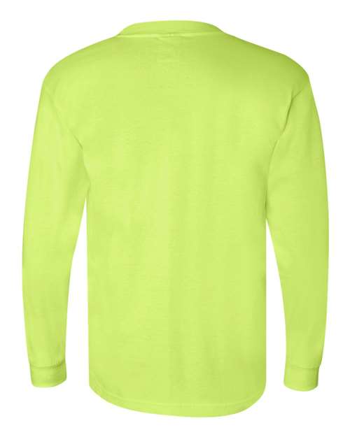 Bayside BA3055 Unisex Union-Made Long-Sleeve Pocket Crew T-Shirt #color_LIME GREEN