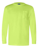 Bayside BA3055 Unisex Union-Made Long-Sleeve Pocket Crew T-Shirt #color_LIME GREEN