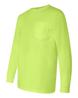 Bayside BA3055 Unisex Union-Made Long-Sleeve Pocket Crew T-Shirt #color_LIME GREEN