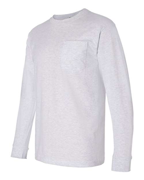 Bayside BA8100 Adult 6.1 oz., 100% Cotton Long Sleeve Pocket T-Shirt #color_ASH