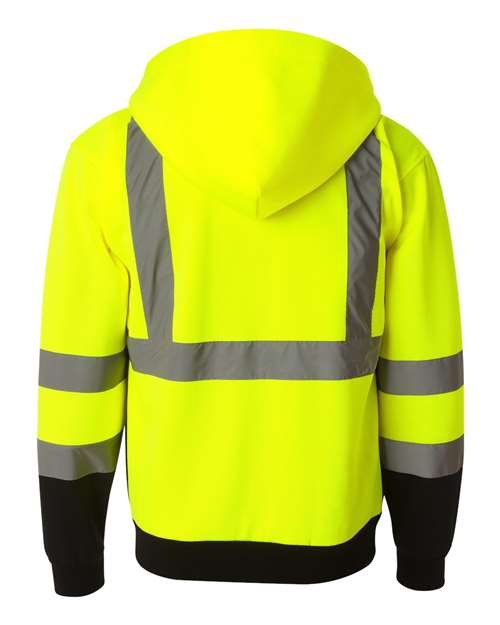 Kishigo JS102-103 Hi-Vis Full-Zip Hooded Sweatshirt #color_Lime
