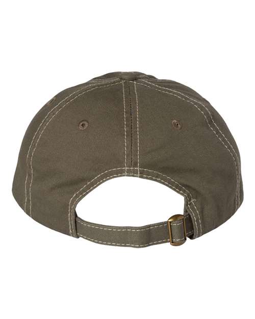 Valucap VC300A Bio-Washed Classic Dad Hat #color_Olive/ Stone Stitch