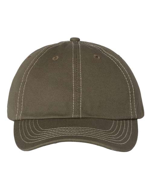 Valucap VC300A Bio-Washed Classic Dad Hat #color_Olive/ Stone Stitch