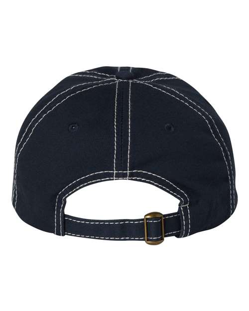 Valucap VC300A Bio-Washed Classic Dad Hat #color_Navy/ Stone Stitch