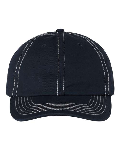 Valucap VC300A Bio-Washed Classic Dad Hat #color_Navy/ Stone Stitch