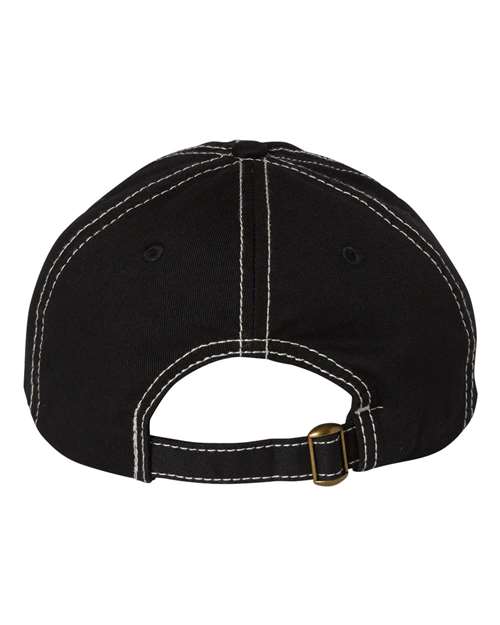 Valucap VC300A Bio-Washed Classic Dad Hat #color_Black/ Stone Stitch