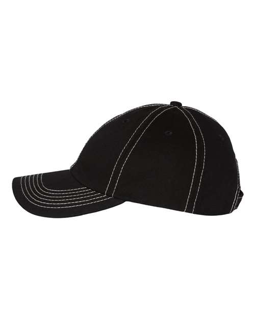 Valucap VC300A Bio-Washed Classic Dad Hat #color_Black/ Stone Stitch