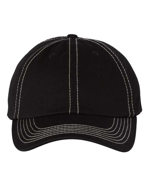 Valucap VC300A Bio-Washed Classic Dad Hat #color_Black/ Stone Stitch
