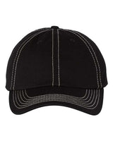 Valucap VC300A Bio-Washed Classic Dad Hat #color_Black/ Stone Stitch