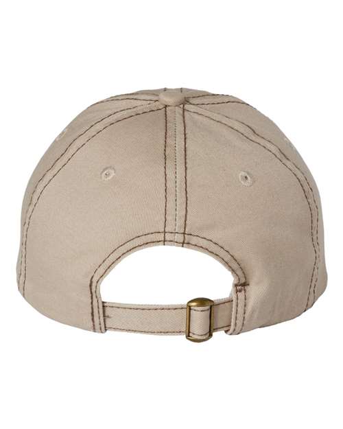 Valucap VC300A Bio-Washed Classic Dad Hat #color_Khaki/ Brown Stitch