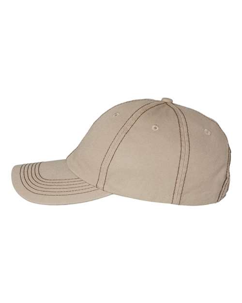 Valucap VC300A Bio-Washed Classic Dad Hat #color_Khaki/ Brown Stitch