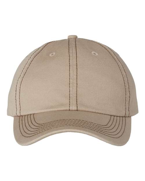 Valucap VC300A Bio-Washed Classic Dad Hat #color_Khaki/ Brown Stitch