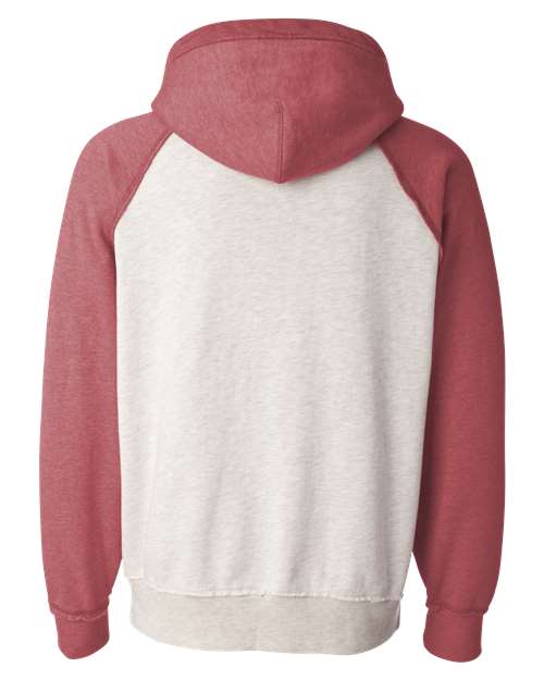 J America JA8885 Adult Vintage Heather Pullover Hooded Sweatshirt #color_OATML HTHR/ RED