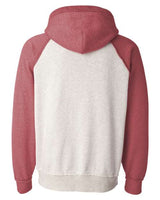 J America JA8885 Adult Vintage Heather Pullover Hooded Sweatshirt #color_OATML HTHR/ RED