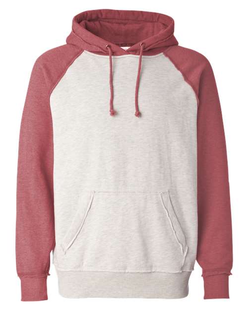 J America JA8885 Adult Vintage Heather Pullover Hooded Sweatshirt #color_OATML HTHR/ RED