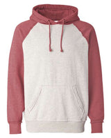 J America JA8885 Adult Vintage Heather Pullover Hooded Sweatshirt #color_OATML HTHR/ RED